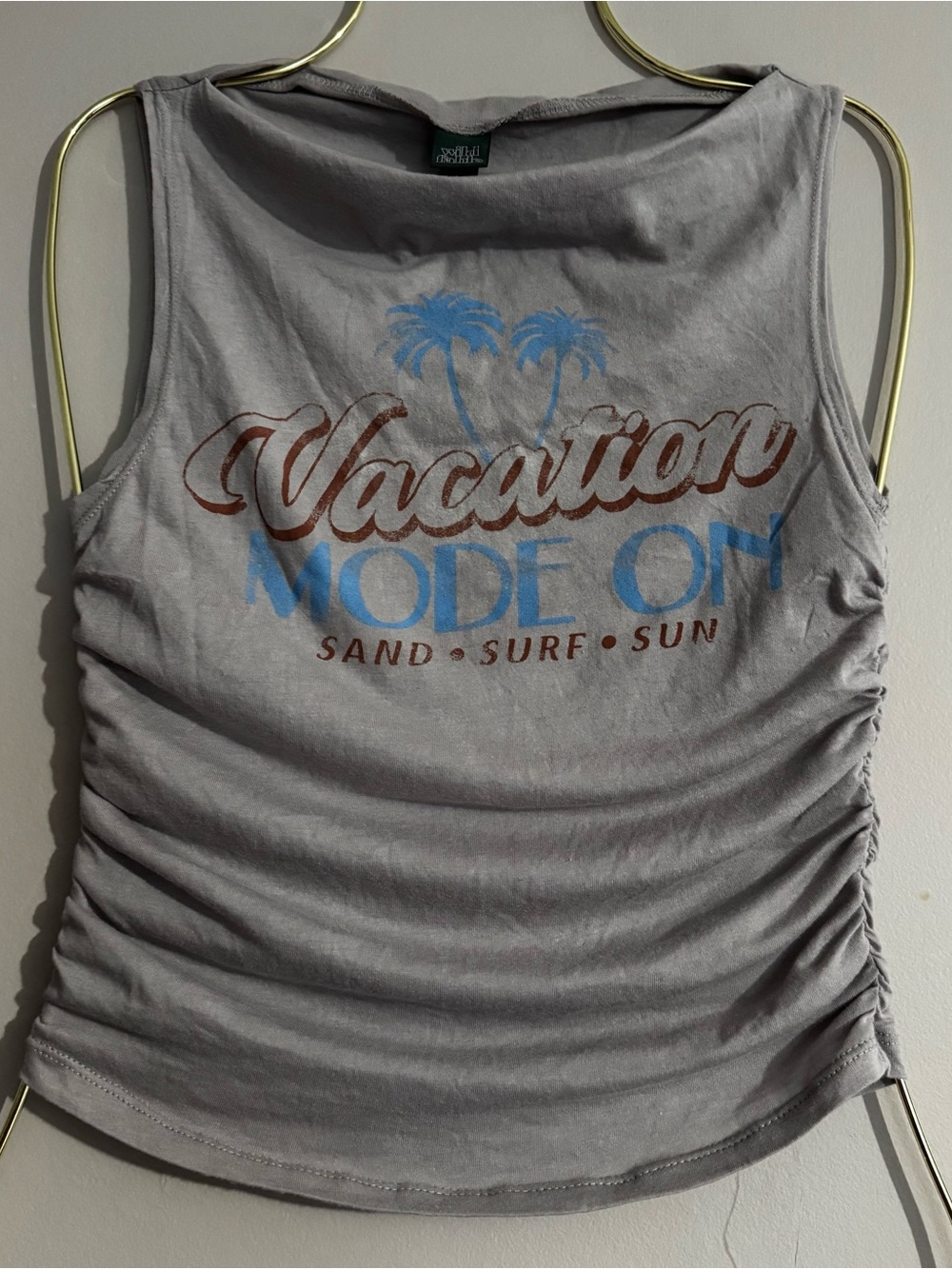 Wild Fable Vacation Mode Ruched Tank Top XS Beachy Graphic Tee
